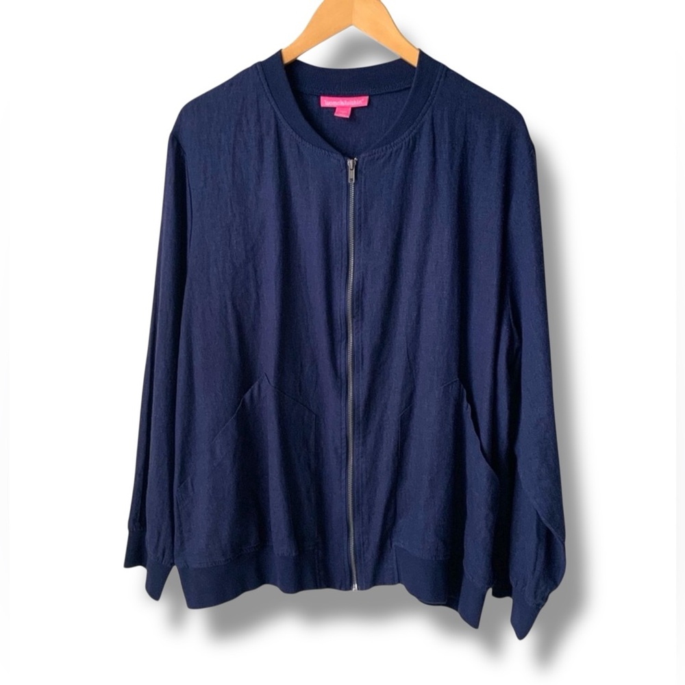 WOMAN WITHIN Chambray Zipper Jacket Linen Blend Lightweight Blue 1X